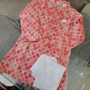 Coral and Cream Geometric Button-Front Tunic